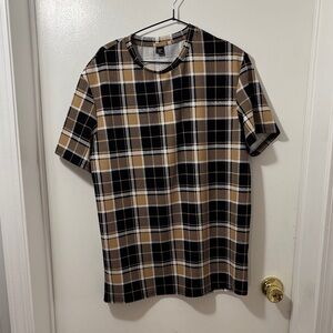 Classic Plaid Short Sleeve Tee - Black, White, and Brown